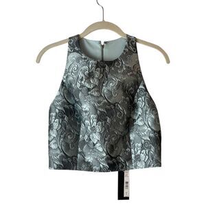 NWT Alice + Olivia Tru Floral
Jacquard Racerback Grey Green Blue‎ Crop Top 6